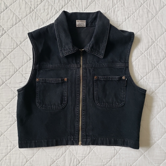 BONGO Jackets & Coats Vintage Bongo Black Zip Up Denim Vest Made In